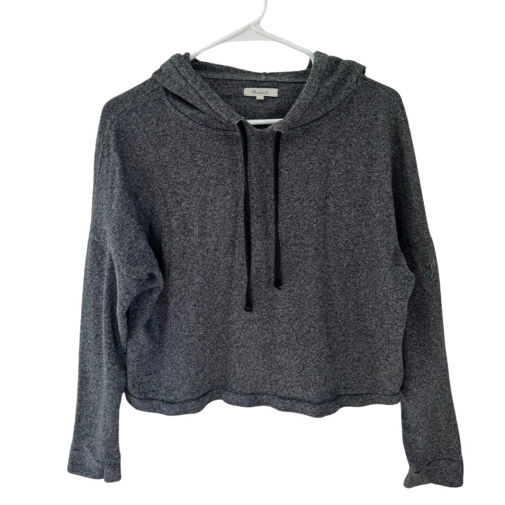 Madewell Cropped Boxy Soft Heather Gray Hooded Lightweight Sweater - Size XS